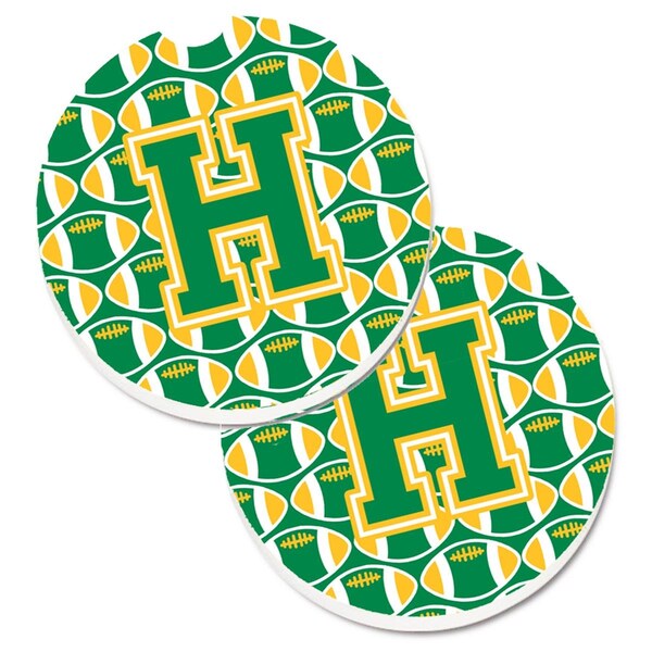 Carolines Treasures Letter H Football Green and Gold Set of 2 Cup Holder Car Coaster CJ1069-HCARC - main